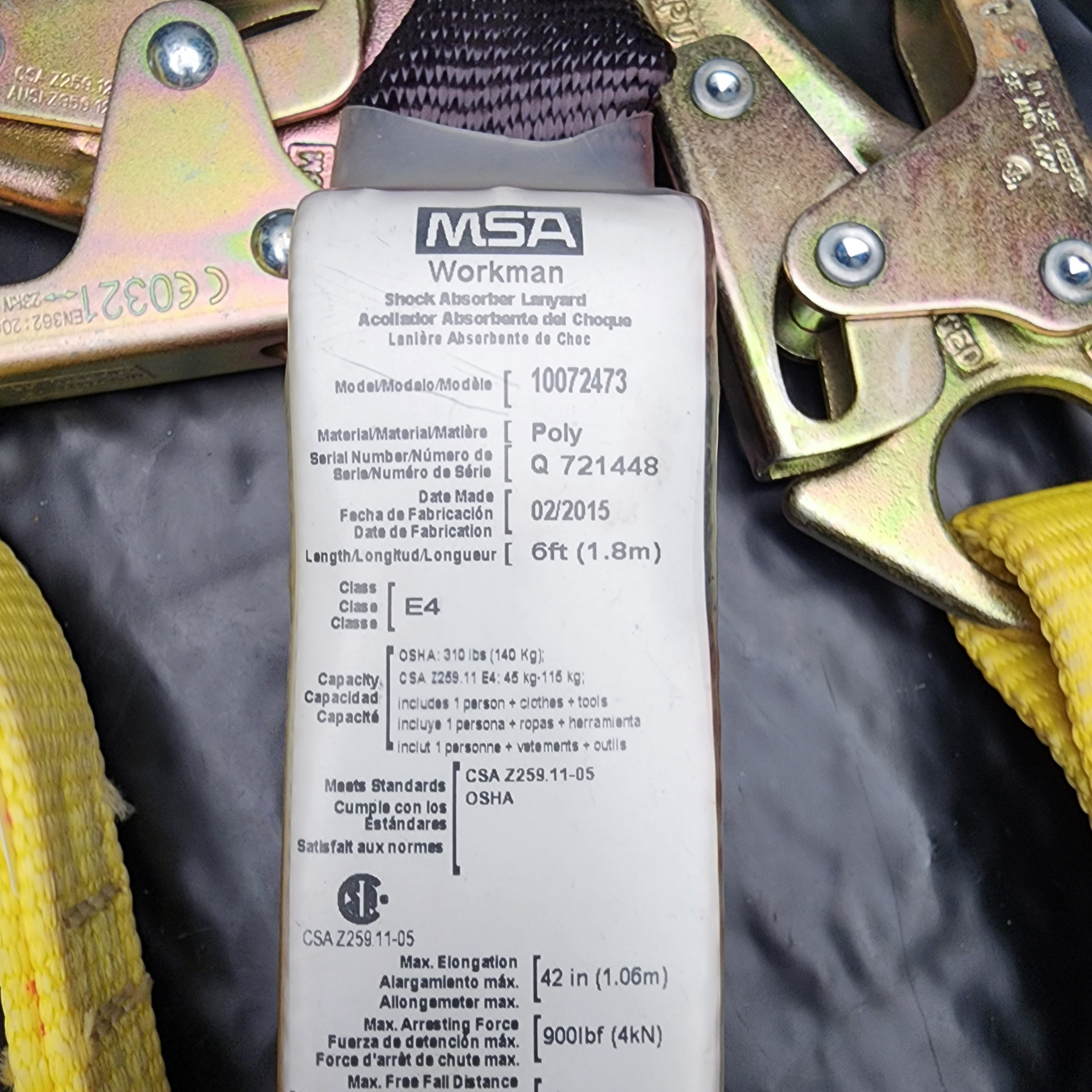 Workman 6' Lanyard, Twin Leg, Tie Back/Snap Hook, Safety Harness Gear Tool - Picture 5 of 7